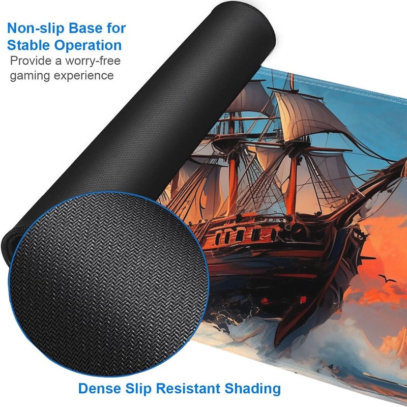 JVGFYNKL MTG Playmat + Drawstring Travel Pouch + 6 Dice Counter, for Tabletop Trading Card Game Playmats or Large Mouse Pad, Anti-Slip Rubber 24 x 14 in, Pirate Ship Sailing on The Sea TCG Playmat - Image 5